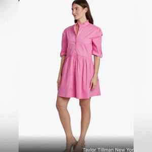 Pink Puff Sleeve Pleated Mini Dress